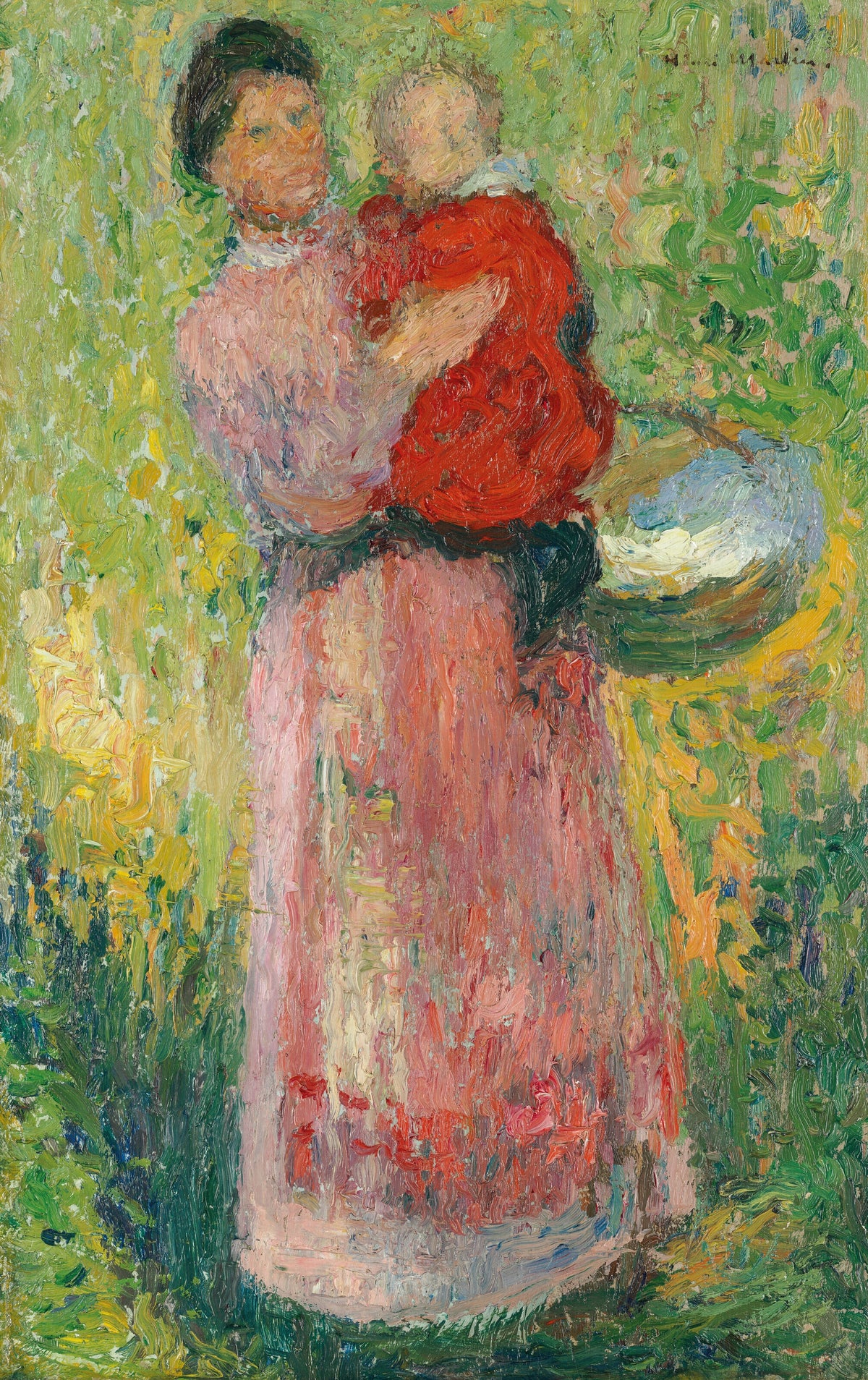 Henri Martin — Femme portant dans ses bras un enfant en rouge | Pointillist Portrait Print