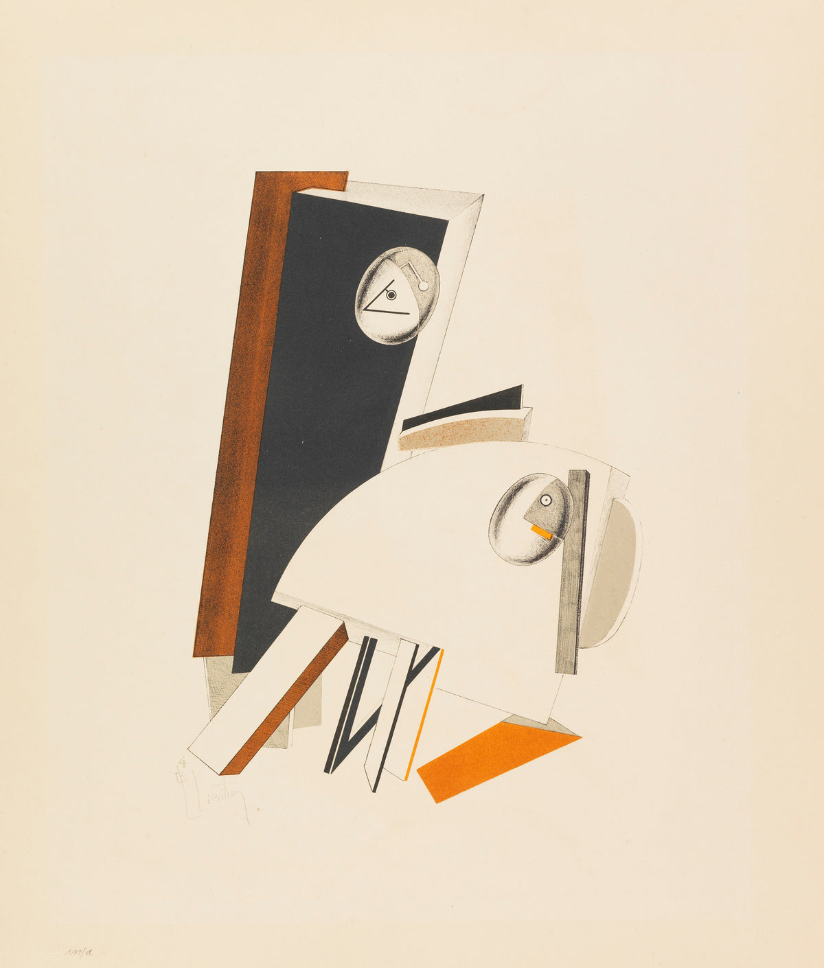 El Lissitzky — Figurines: The Anxious One (Ängstliche) | Constructivist Lithograph Print