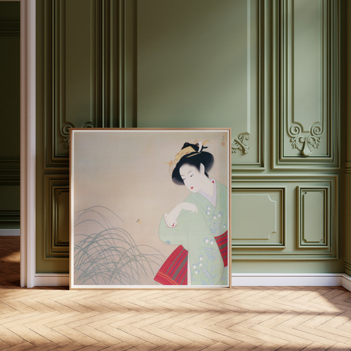 Firefly by Uemura Shōen — shown framed on a wall