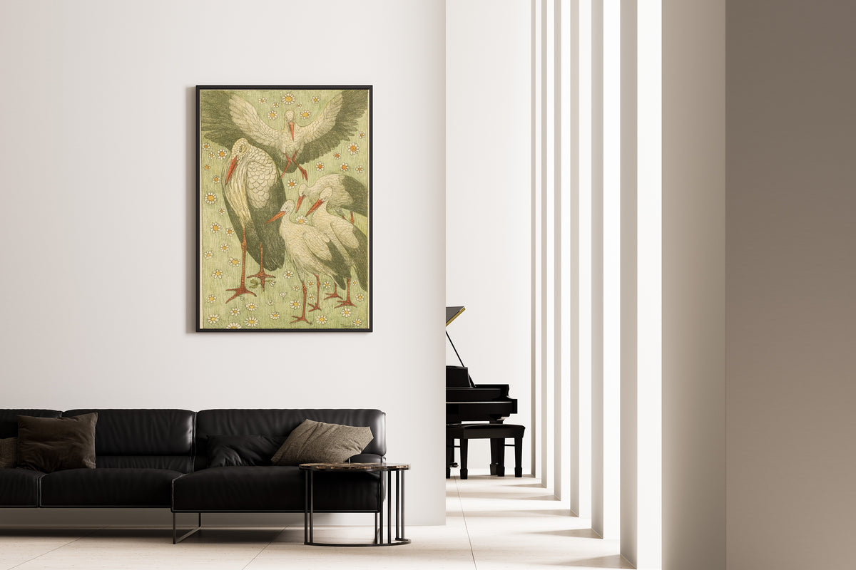 Theo van Hoytema — Five Storks in a Meadow | Art Nouveau Print