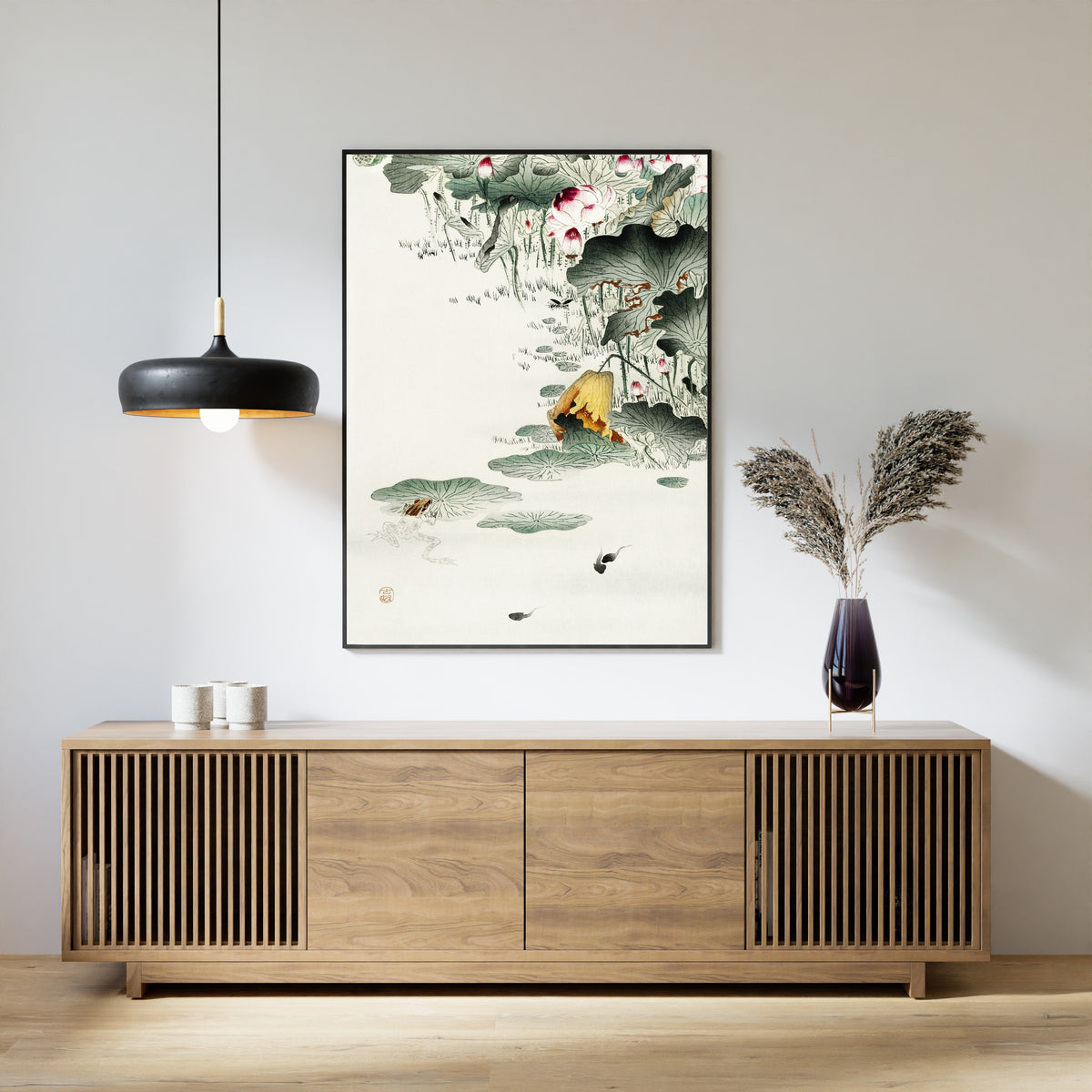 Ohara Koson — Frog and Tadpoles | Japanese Bird & Flower Woodblock Print