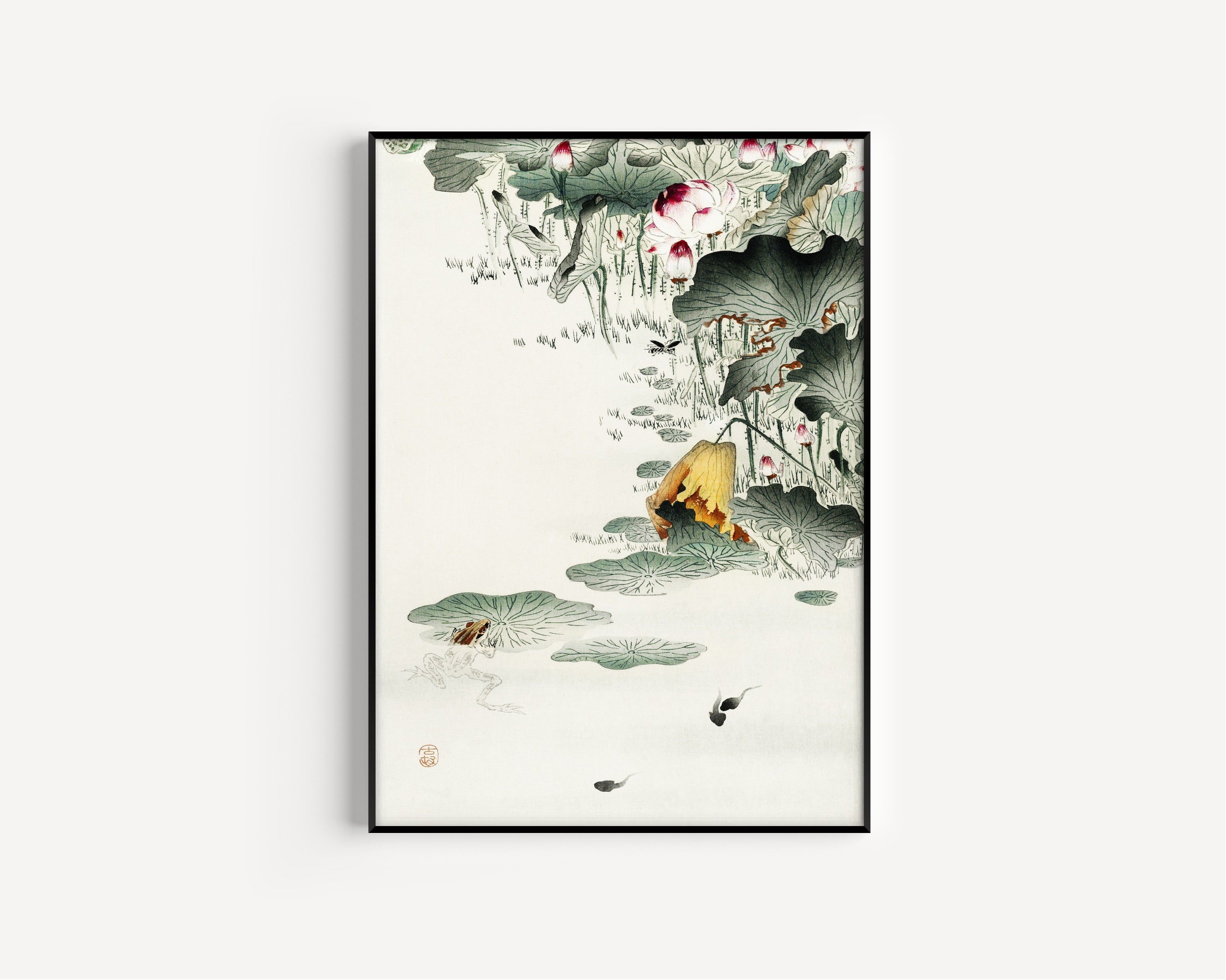 Ohara Koson — Frog and Tadpoles | Japanese Bird & Flower Woodblock Print