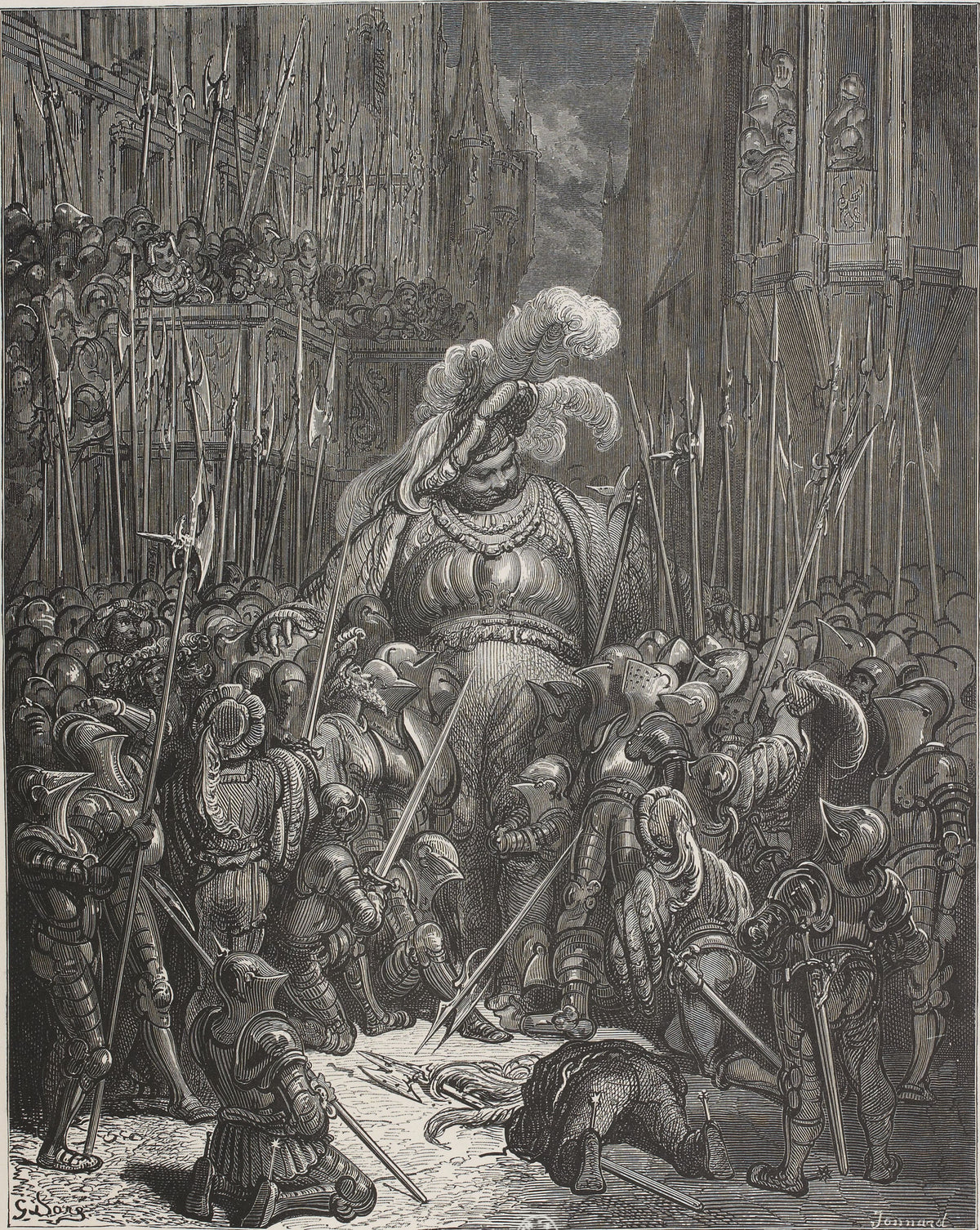 Gustave Doré — Gargantua Takes Leave of His Soldiers | Wood Engraving Print