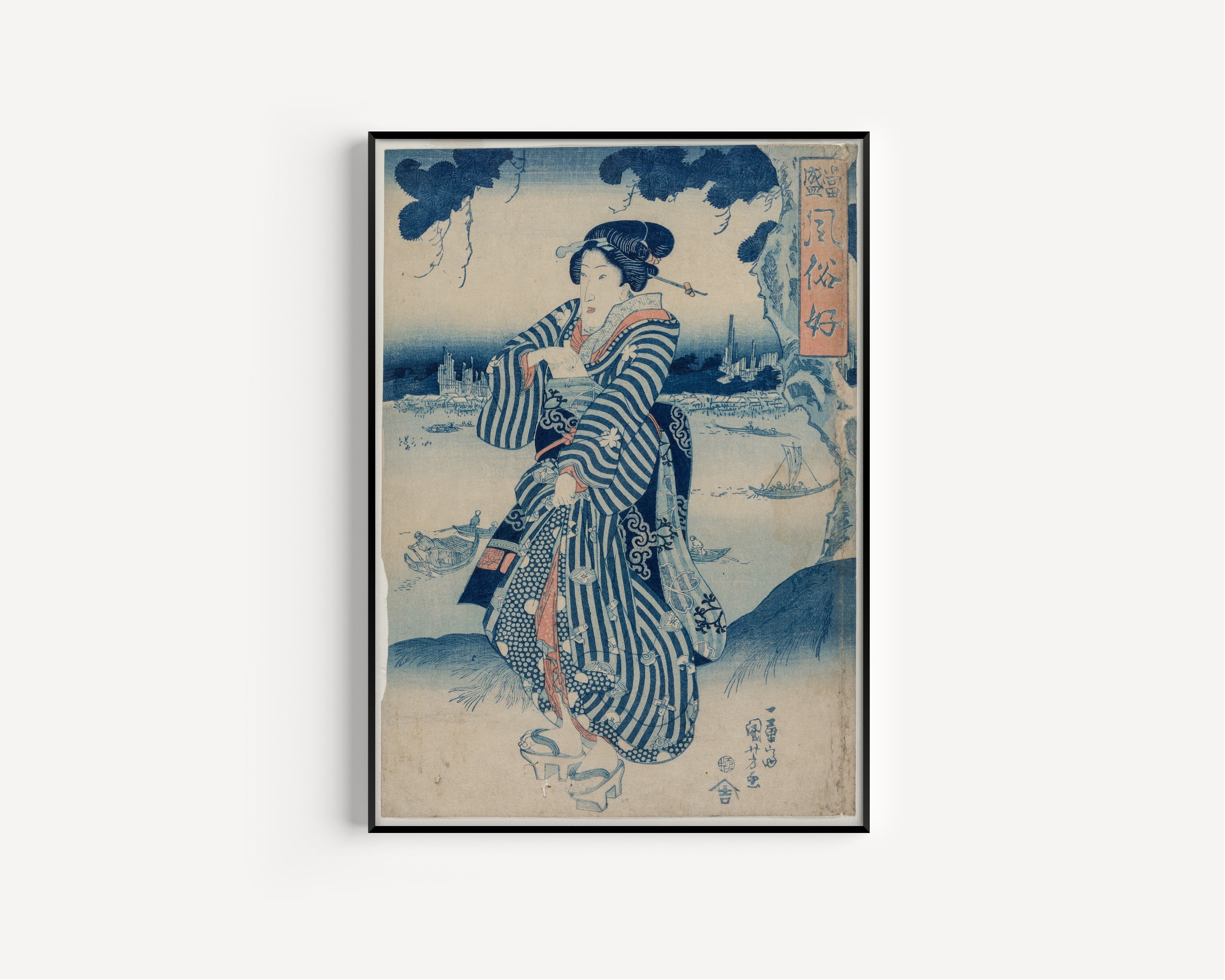 Utagawa Kuniyoshi — Geisha on the Bank of the Sumida | Japanese Woodblock Print (Ukiyo-e)