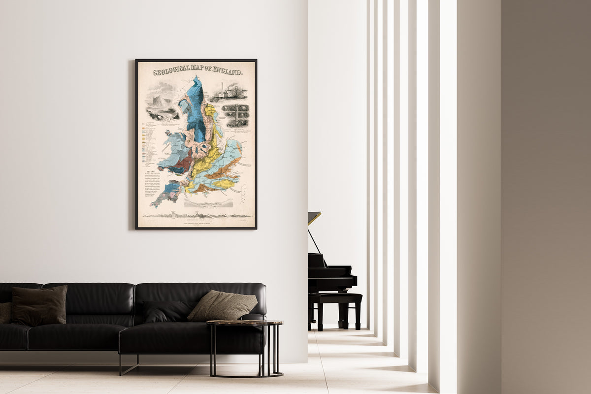 John Emslie — Geological Map of England | Hand-Coloured Geological Map Print