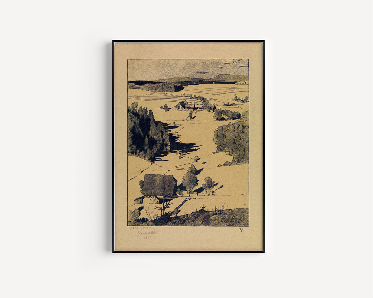 Glasbachthal by Gustav Kampmann — in a slim black frame on a plain white wall