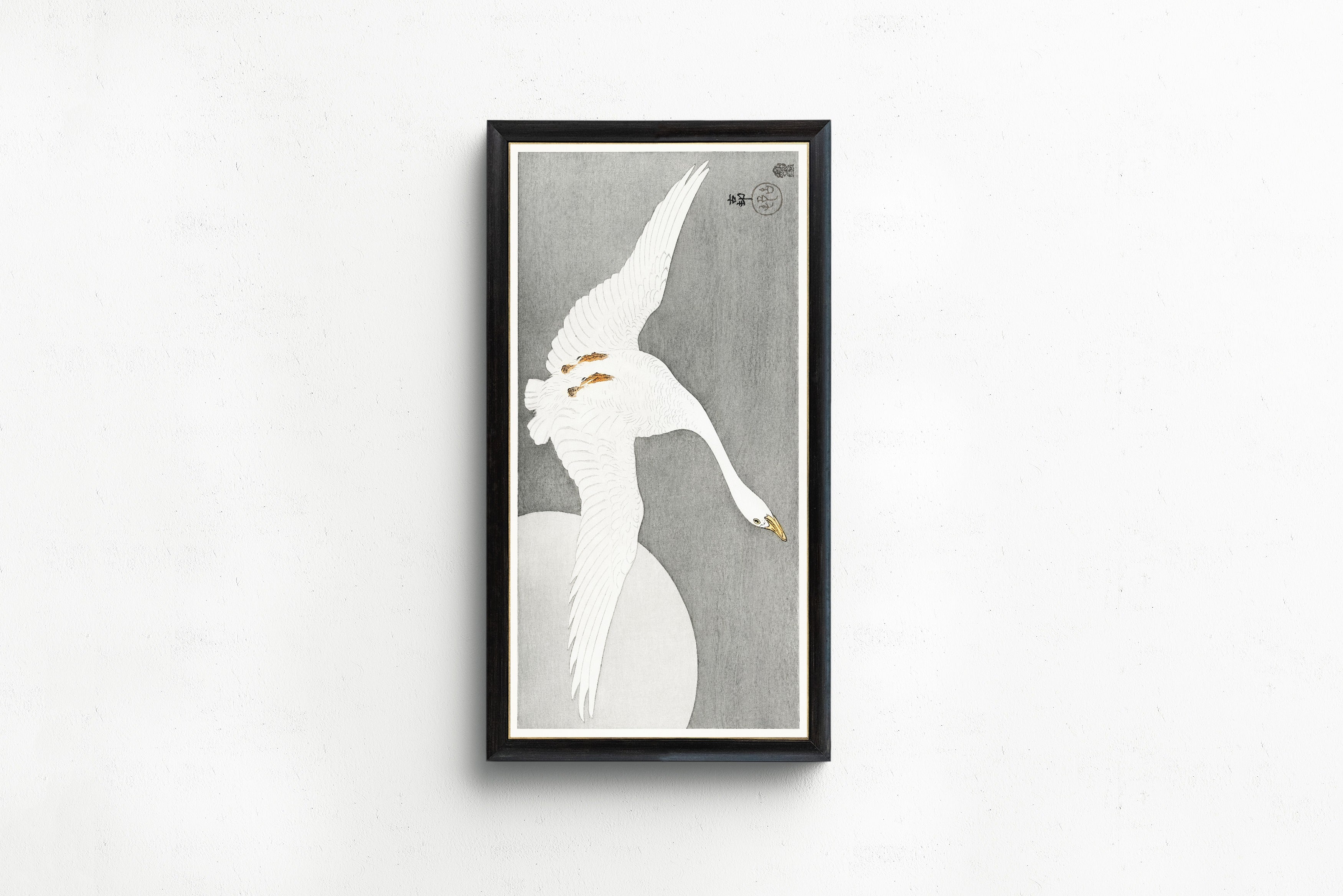 Ohara Koson — Goose at Full Moon | Japanese Bird & Flower Woodblock Print