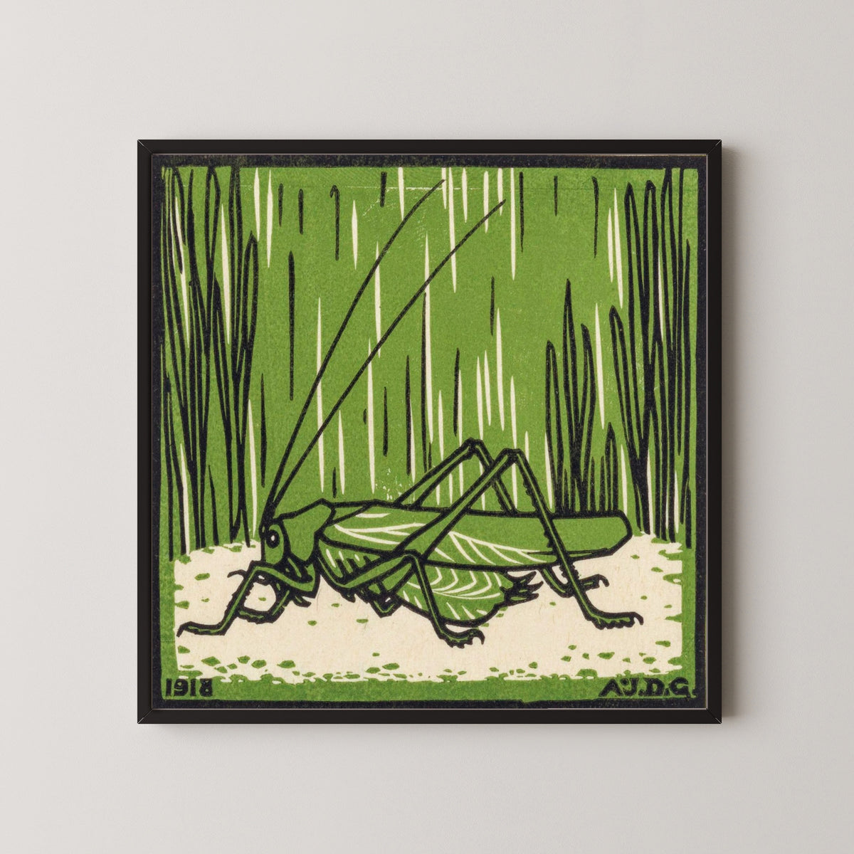 Julie de Graag — Grasshopper in Grass | Woodcut Print