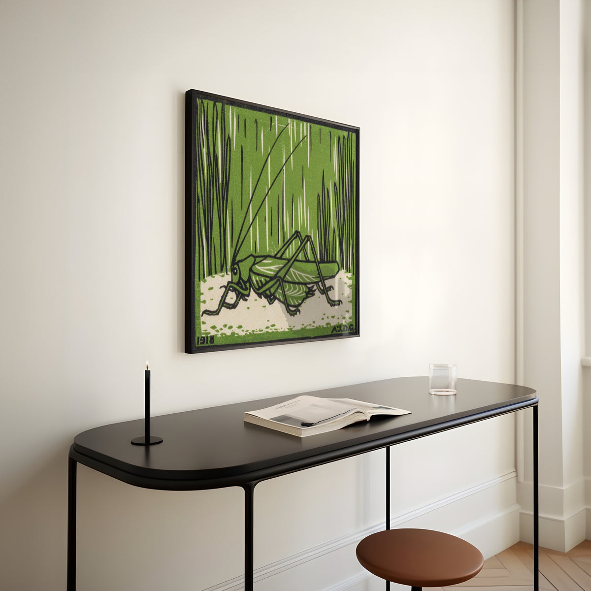 Julie de Graag — Grasshopper in Grass | Woodcut Print