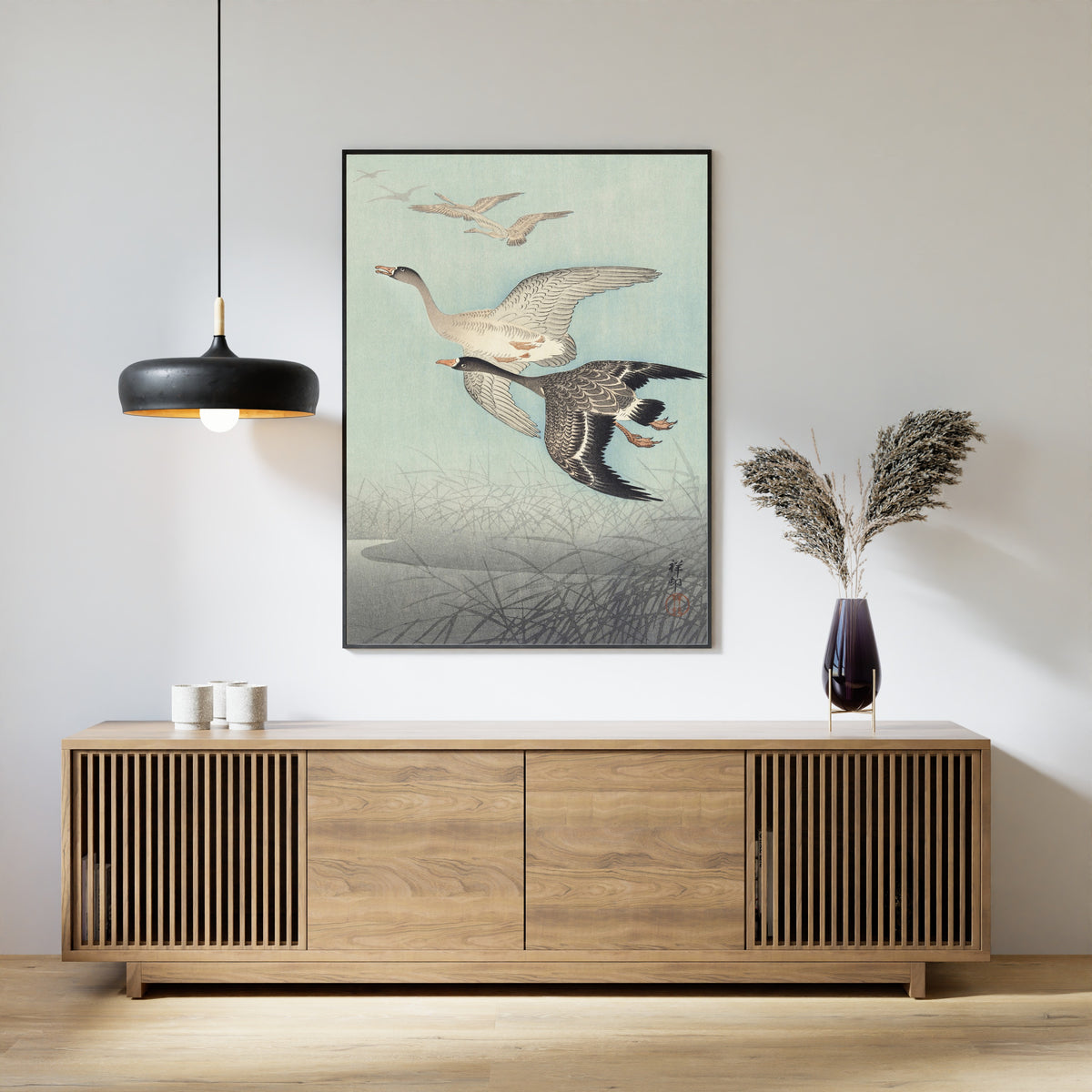 Ohara Koson — Great Geese in Flight | Japanese Bird & Flower Woodblock Print