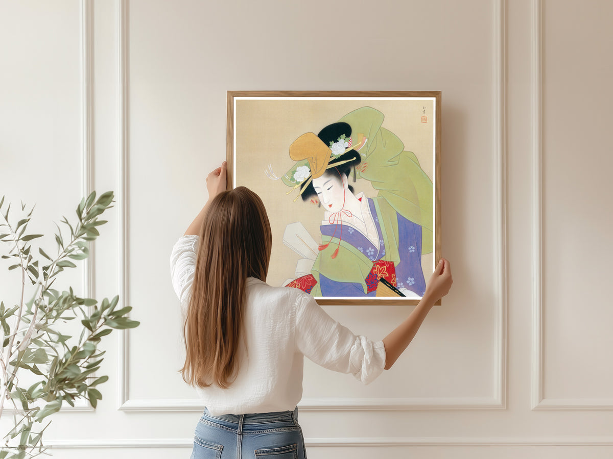 Green Rain (Ryokuu) by Uemura Shōen — shown framed on a wall