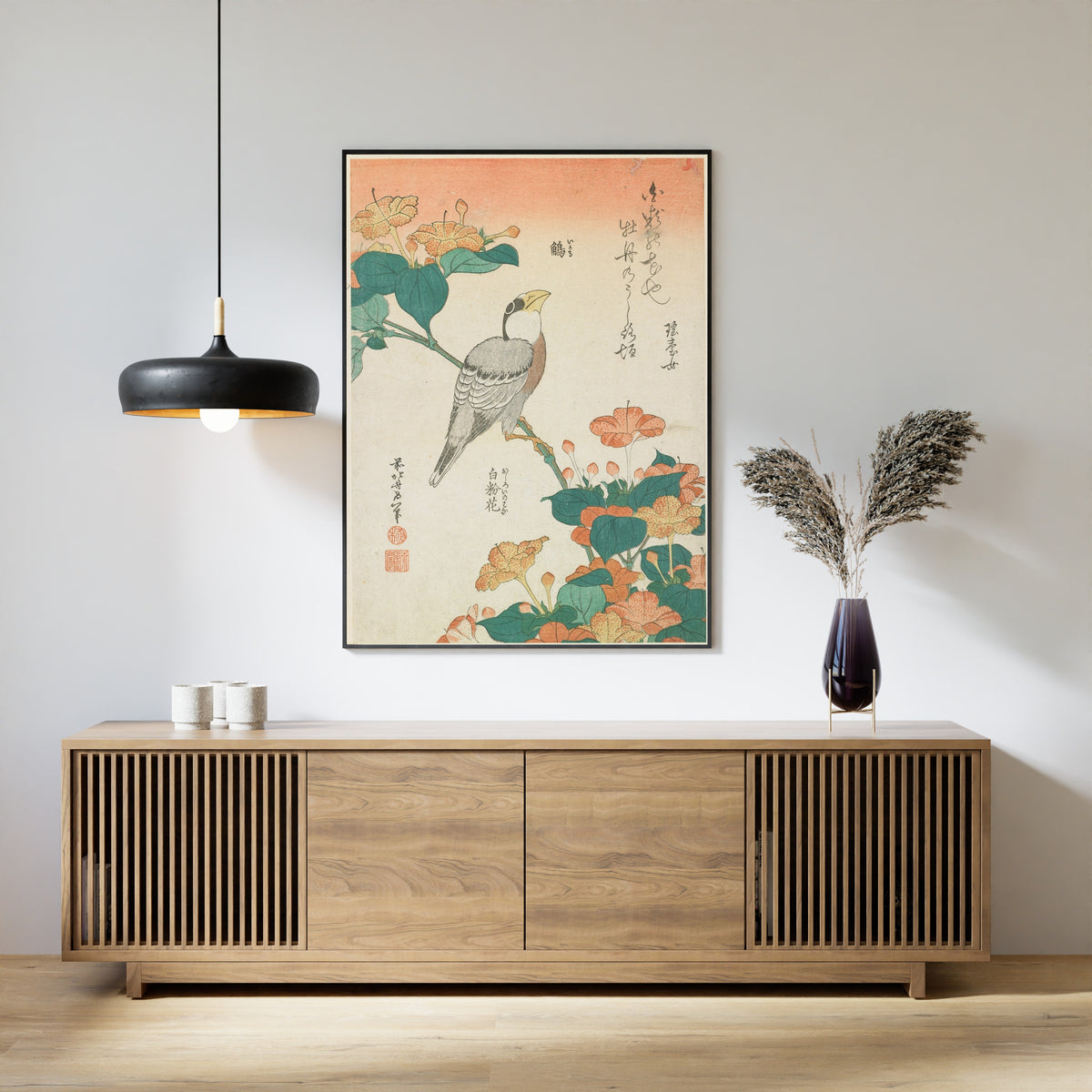 Katsushika Hokusai — Hawfinch and Marvel-of-Peru | Japanese Woodblock Print (Ukiyo-e)