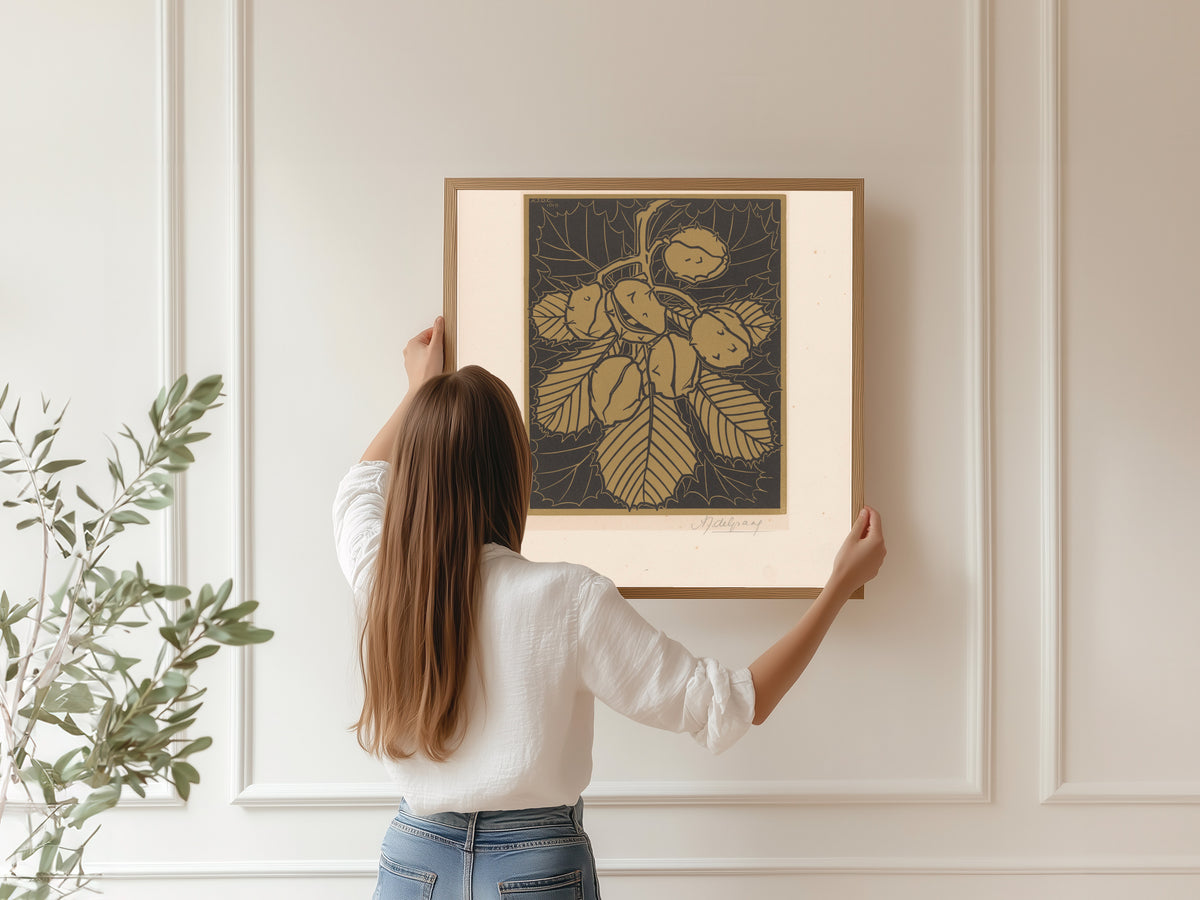 Julie de Graag — Hazelnuts and leaves | Woodcut Print