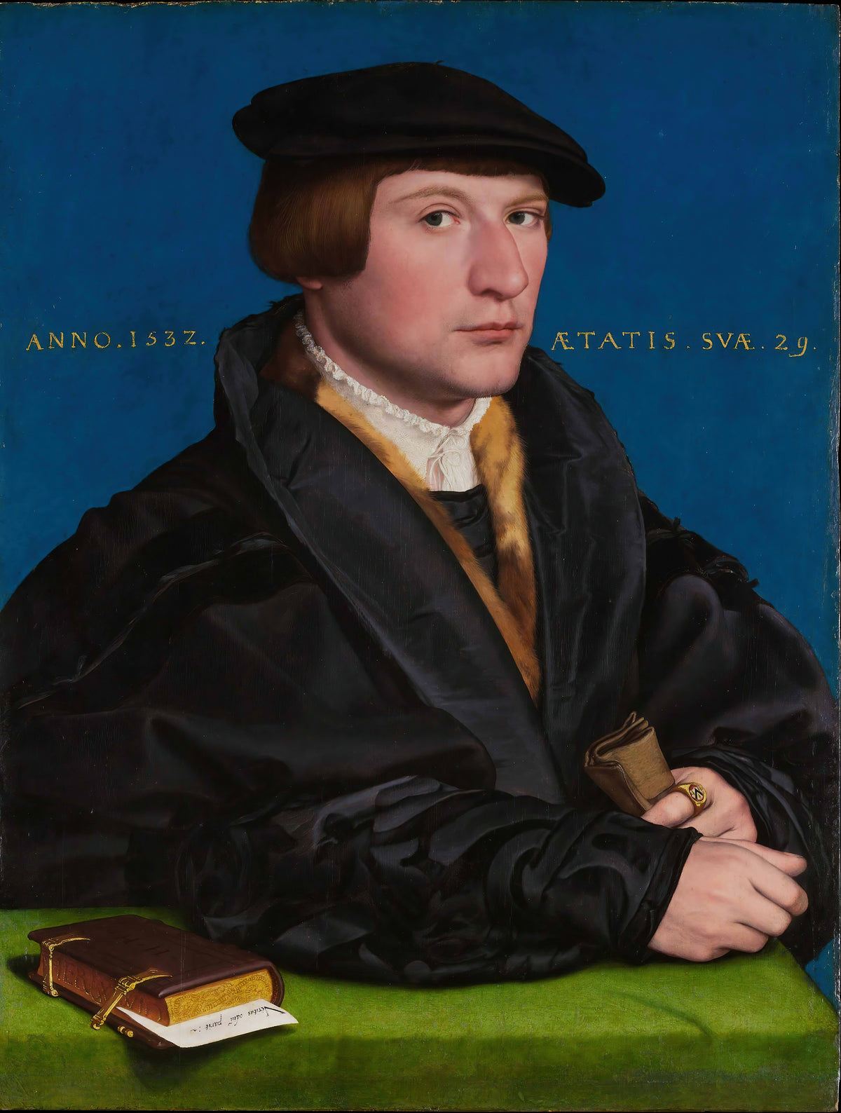 Hermann von Wedigh III by Hans Holbein the Younger — A young man in black and fur against an intense blue ground