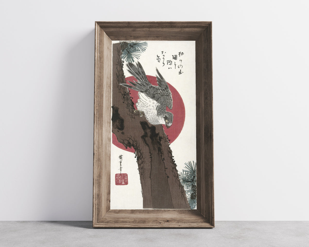 Utagawa Hiroshige — Hawk and Red Sun | Japanese Woodblock Print (Ukiyo-e)