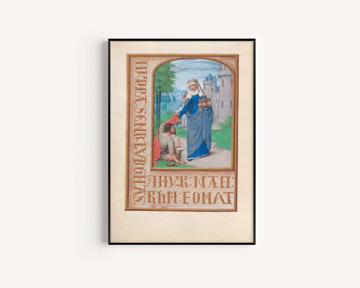 Master of the First Prayerbook of Maximilian — Hours of Queen Isabella the Catholic: St. Elizabeth of Hungary Clothing the Poor | Illuminated Manuscript Print