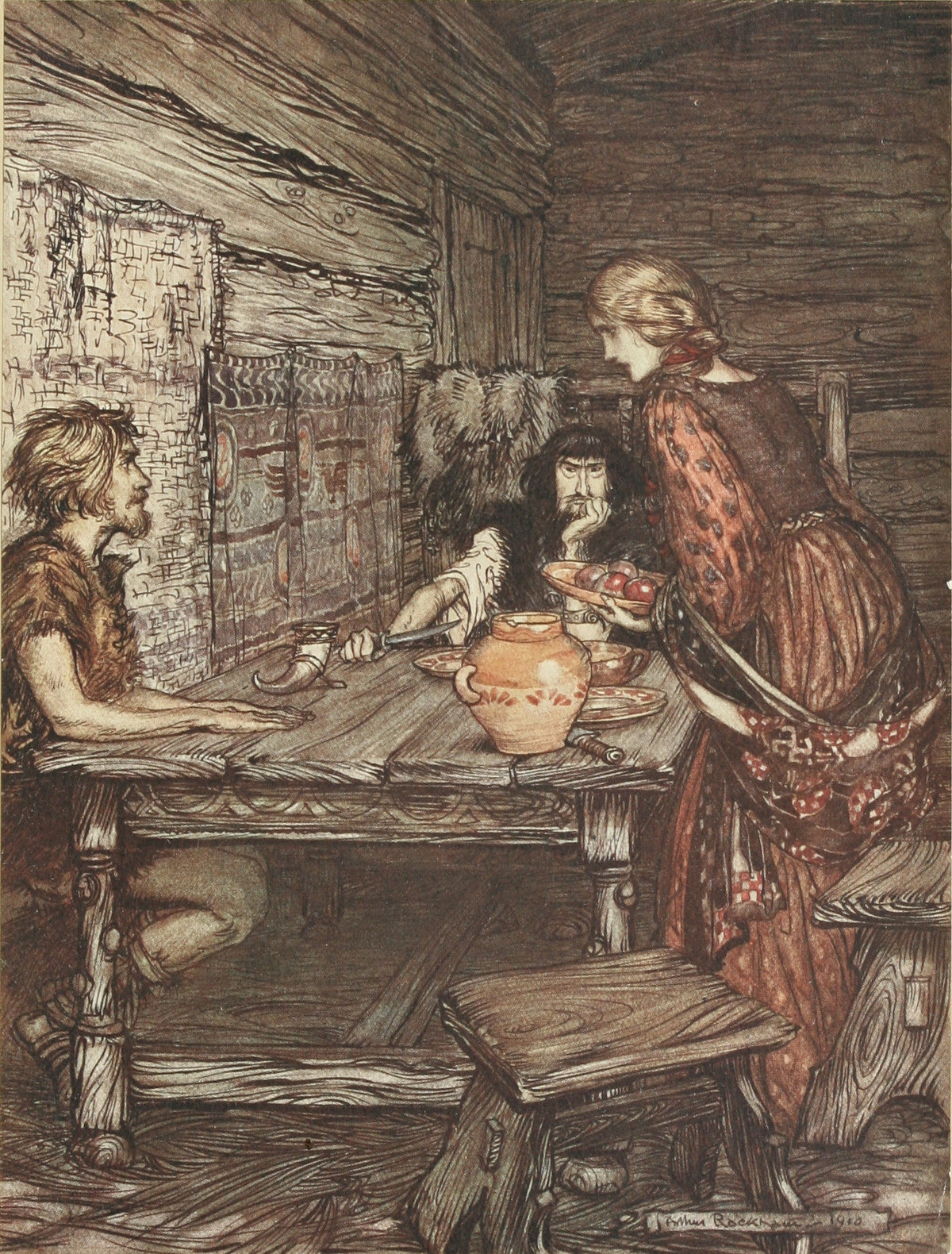 Arthur Rackham — Hunding Discovers the Likeness Between Siegmund and Sieglinde | Wagner Illustration Print