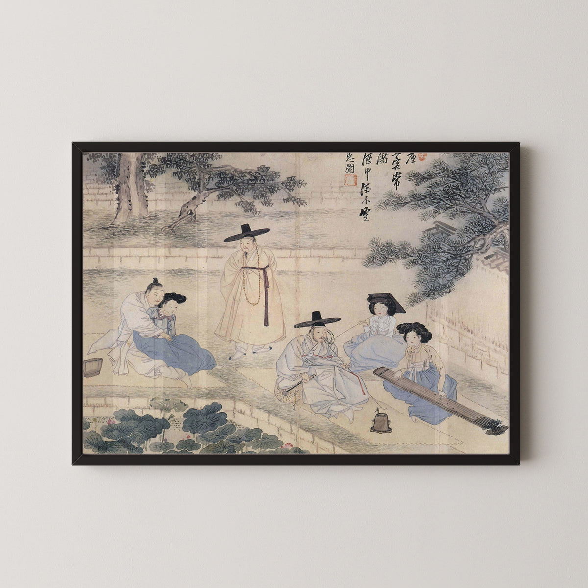 Sin Yun-bok (Hyewon) — Hyewon Genre Painting Album: Cheonggeumsangryeon (Resounding Geomungo, Praiseworthy Lotus) | Korean Painting Art Print