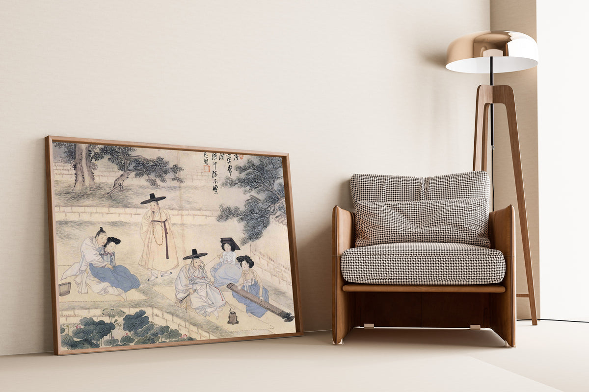 Sin Yun-bok (Hyewon) — Hyewon Genre Painting Album: Cheonggeumsangryeon (Resounding Geomungo, Praiseworthy Lotus) | Korean Painting Art Print