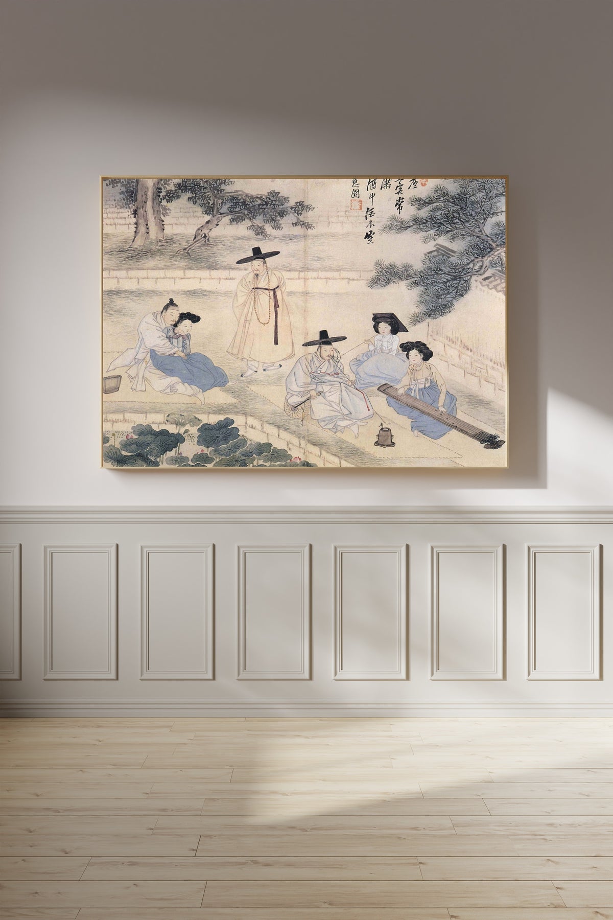 Sin Yun-bok (Hyewon) — Hyewon Genre Painting Album: Cheonggeumsangryeon (Resounding Geomungo, Praiseworthy Lotus) | Korean Painting Art Print