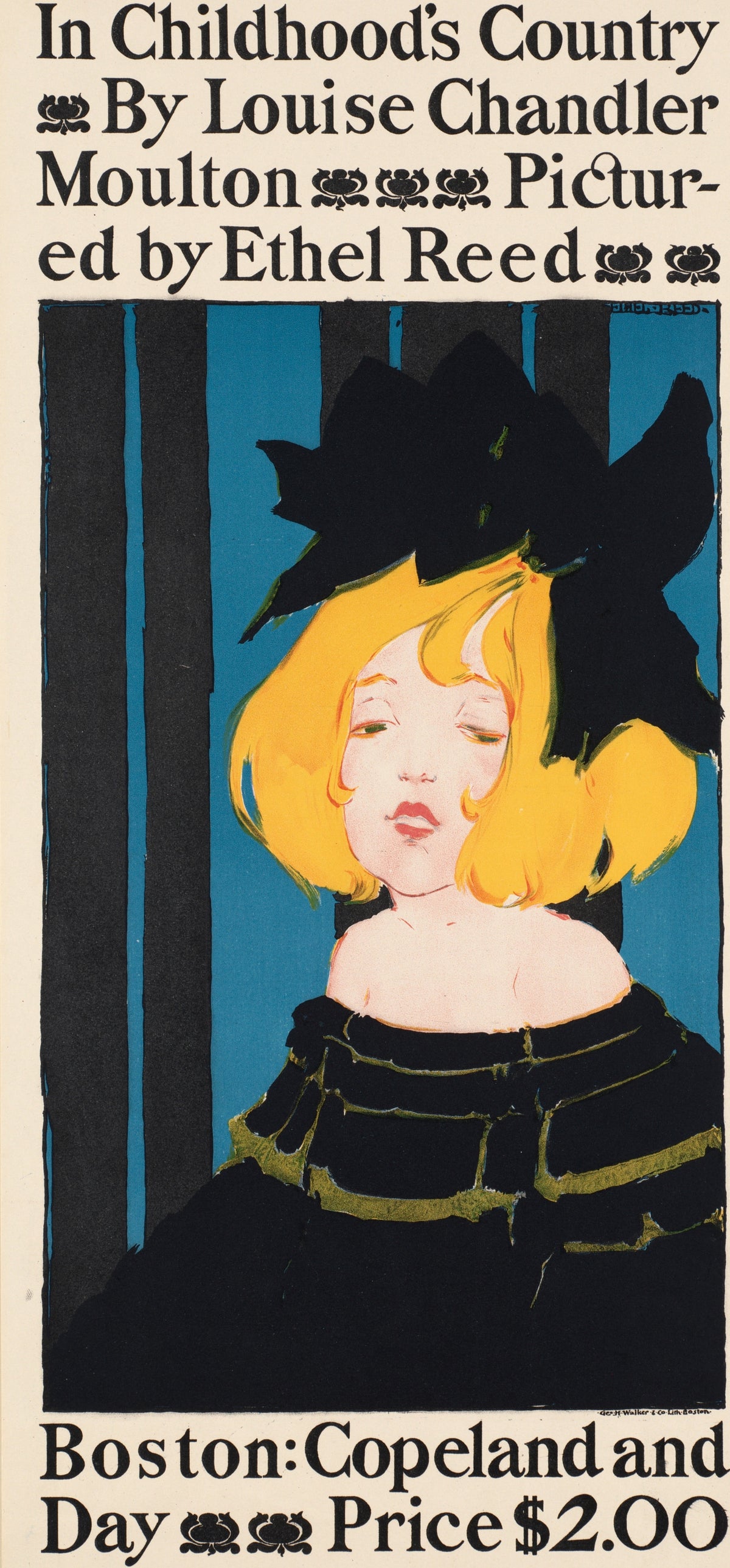 In Childhood's Country by Louise Chandler Moulton by Ethel Reed — A yellow-haired girl in a huge black bow lowers her eyes