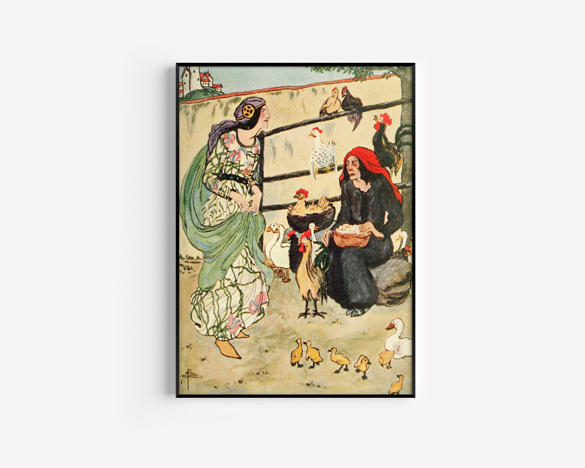 Pamela Colman Smith — In Chimney Corners: She Consulted with a Hen Wife | Fairy Tale Illustration Print