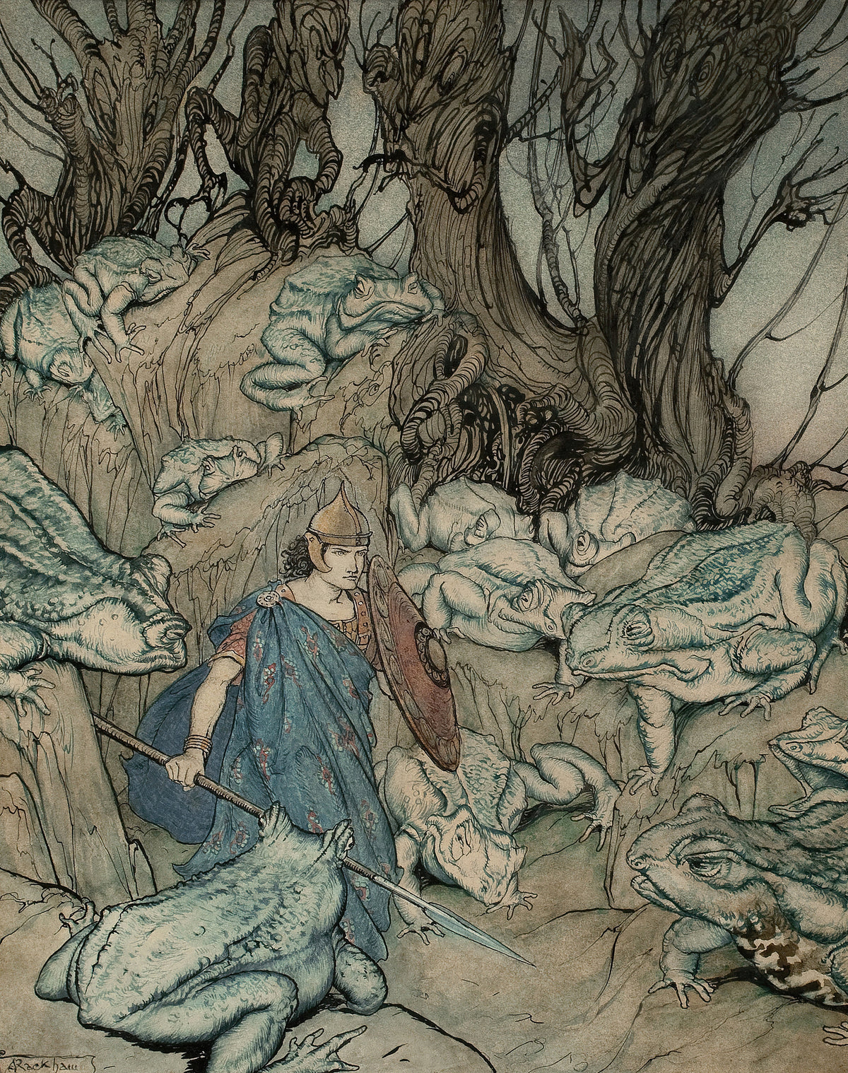 Arthur Rackham — In a Forked Glen He Was Surrounded by Giant Toads | Fairy Tale Illustration Print