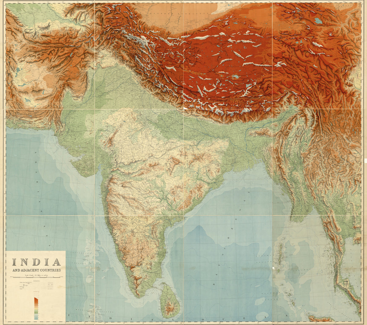 Survey of India — India and Adjacent Countries | Vintage Relief Map Print