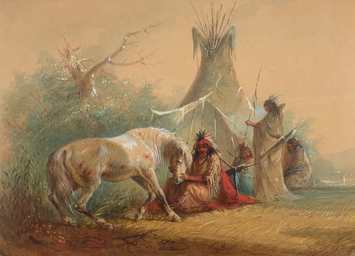 Alfred Jacob Miller — Indian Caressing His Horse | Western Art Print