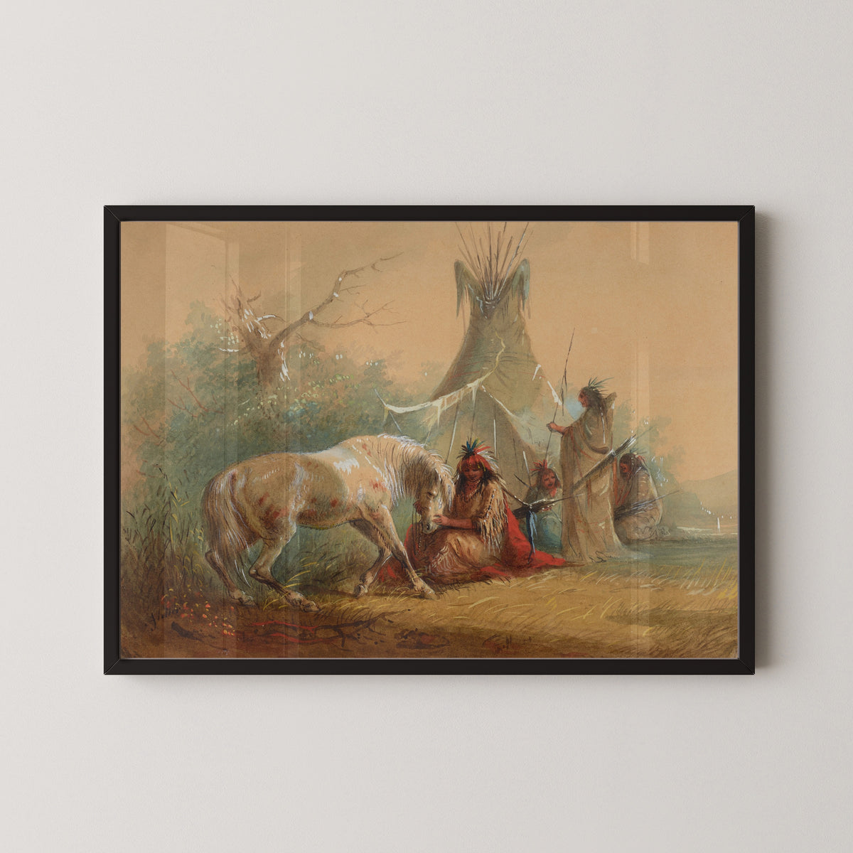Alfred Jacob Miller — Indian Caressing His Horse | Western Art Print