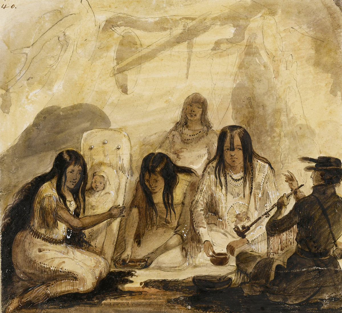 Alfred Jacob Miller — Indian Hospitality, Conversing with Signs | Western Art Print