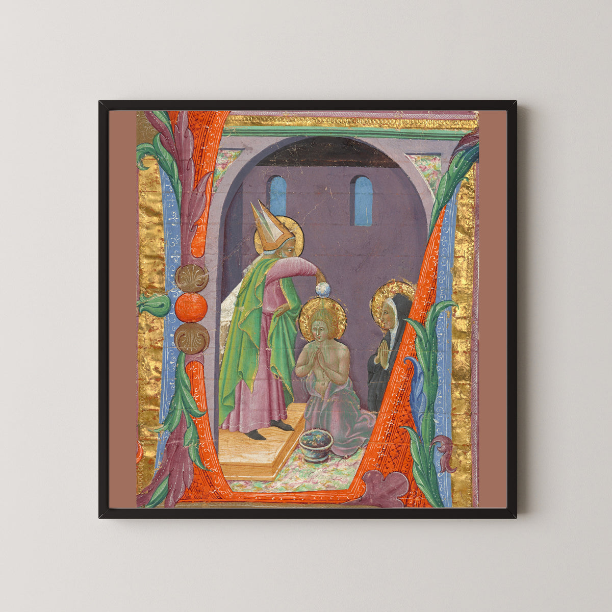 Master of the Osservanza — Initial L: The Baptism of Saint Augustine | Illuminated Initial Print