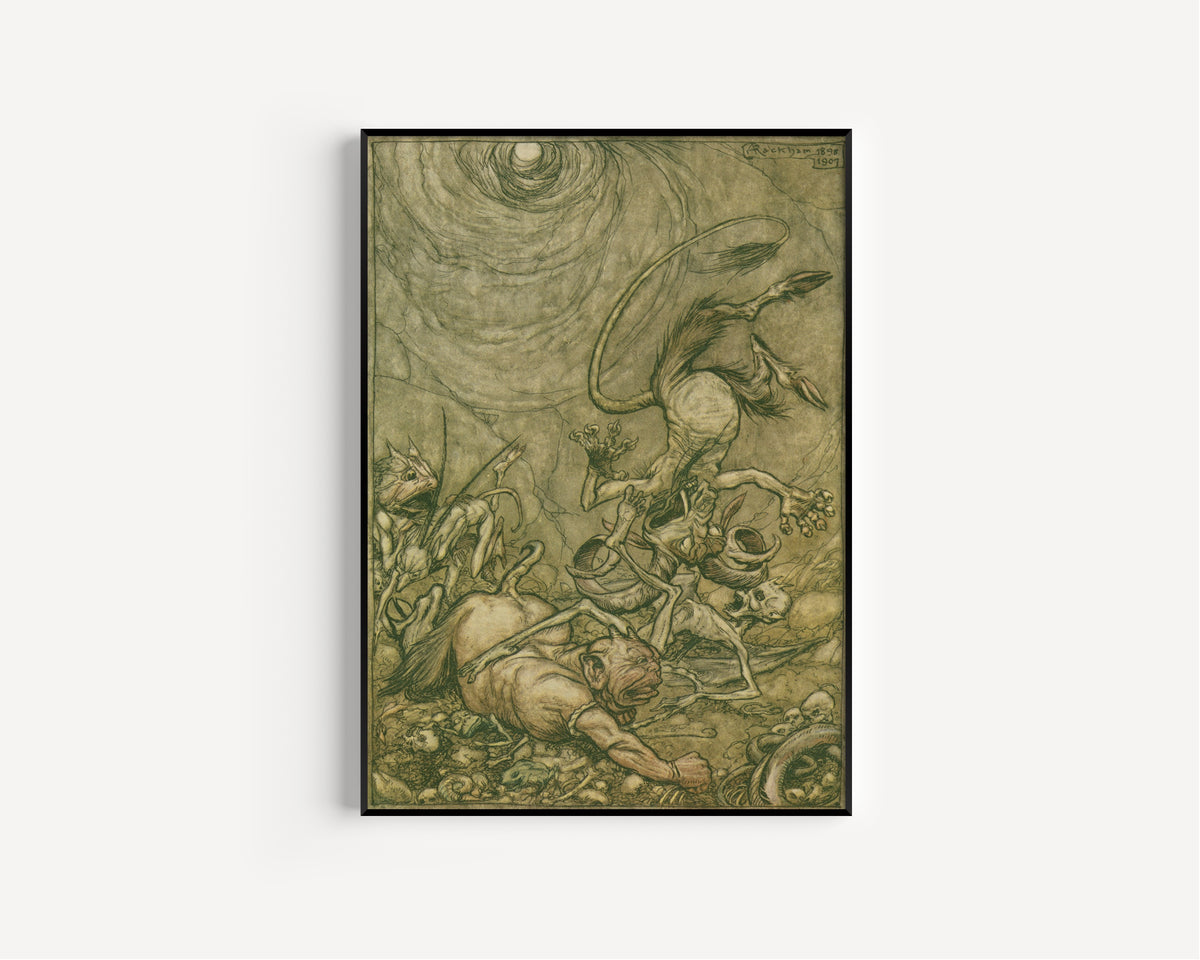 Arthur Rackham — Into the Bottomless Pit He Fell Slap | Fairy Tale Illustration Print