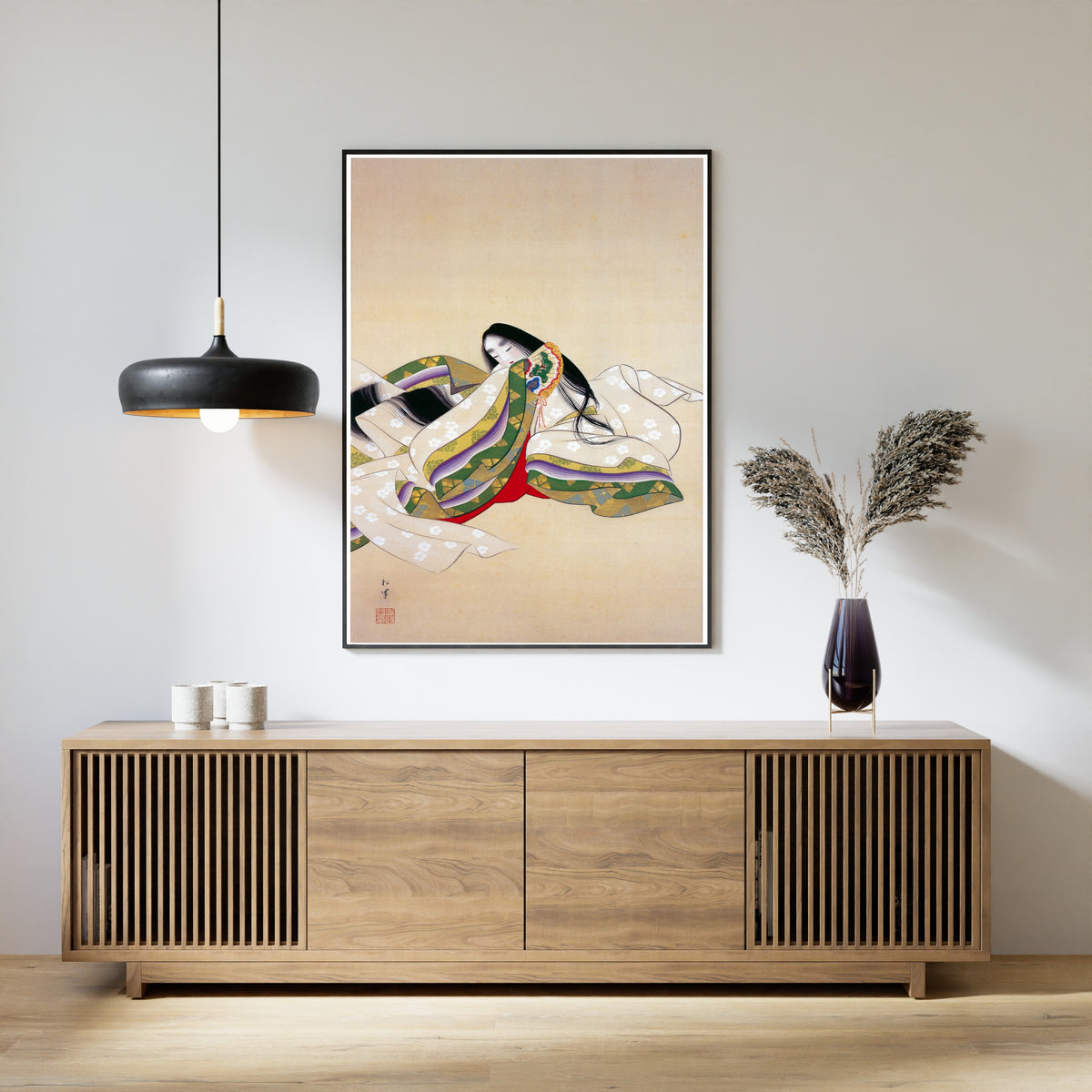 Jōrō (Court Lady) by Uemura Shōen — shown framed on a wall