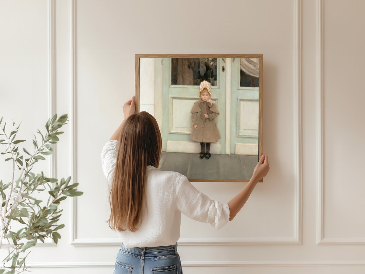 Framed art print of Jeanne Kéfer by Fernand Khnopff, hung on a panelled wall