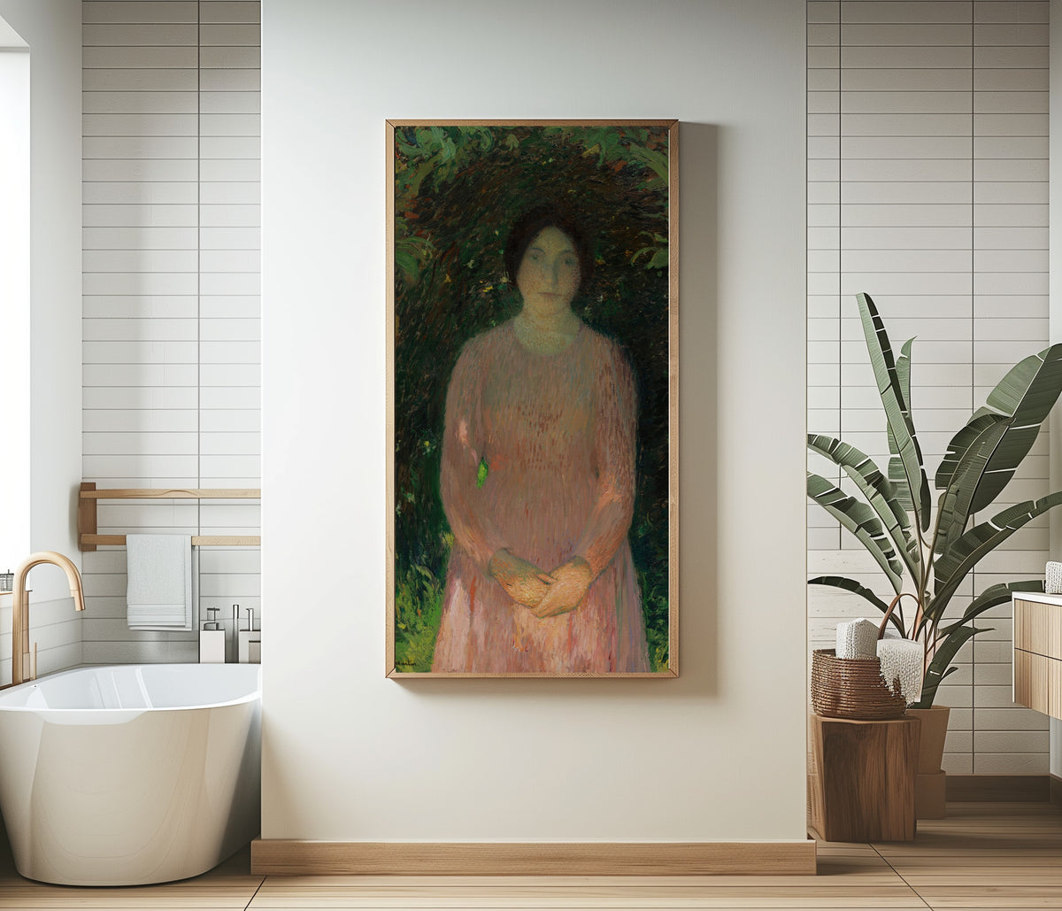 Henri Martin — Jeune fille en rose sous une voûte de feuillage | Pointillist Portrait Print
