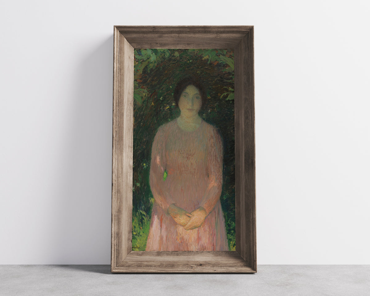 Henri Martin — Jeune fille en rose sous une voûte de feuillage | Pointillist Portrait Print