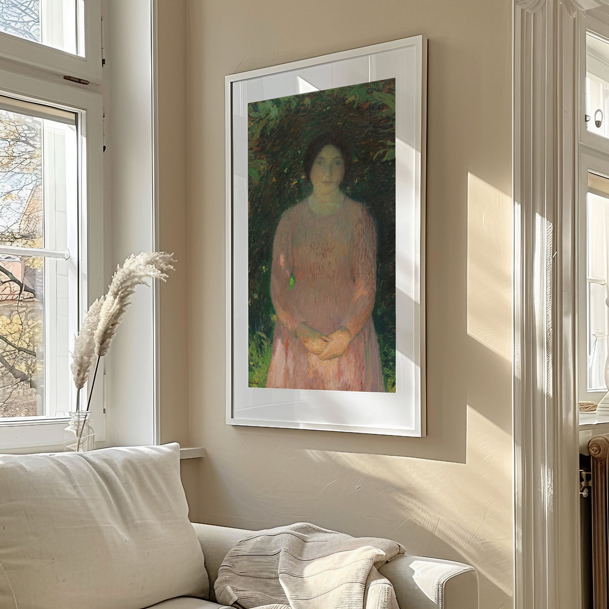 Henri Martin — Jeune fille en rose sous une voûte de feuillage | Pointillist Portrait Print