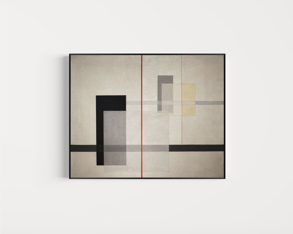 Framed art print of K VII by László Moholy-Nagy, in a slim black frame on a plain white wall