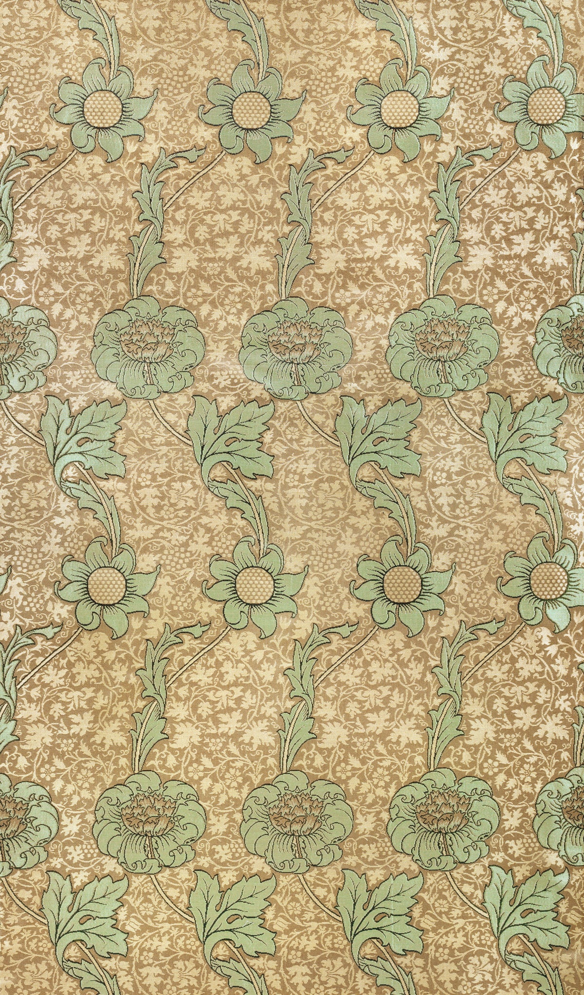 Kennet by William Morris — Mint-green blooms climbing on a tan ground