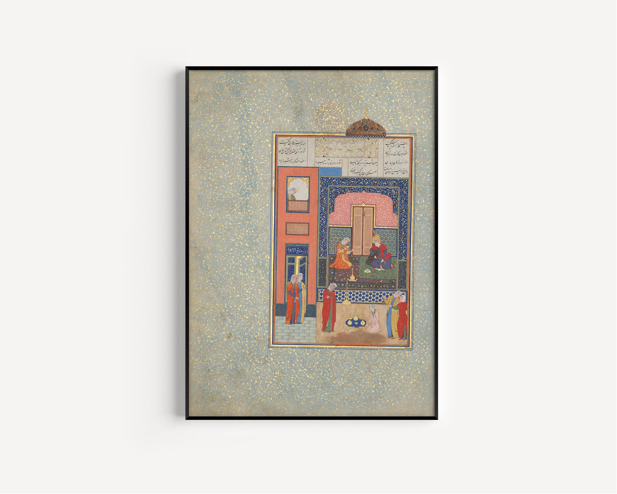 Shaikh Zada — Khamsa of Nizami: Bahram Gur in the Red Palace on Tuesday | Persian Miniature Art Print