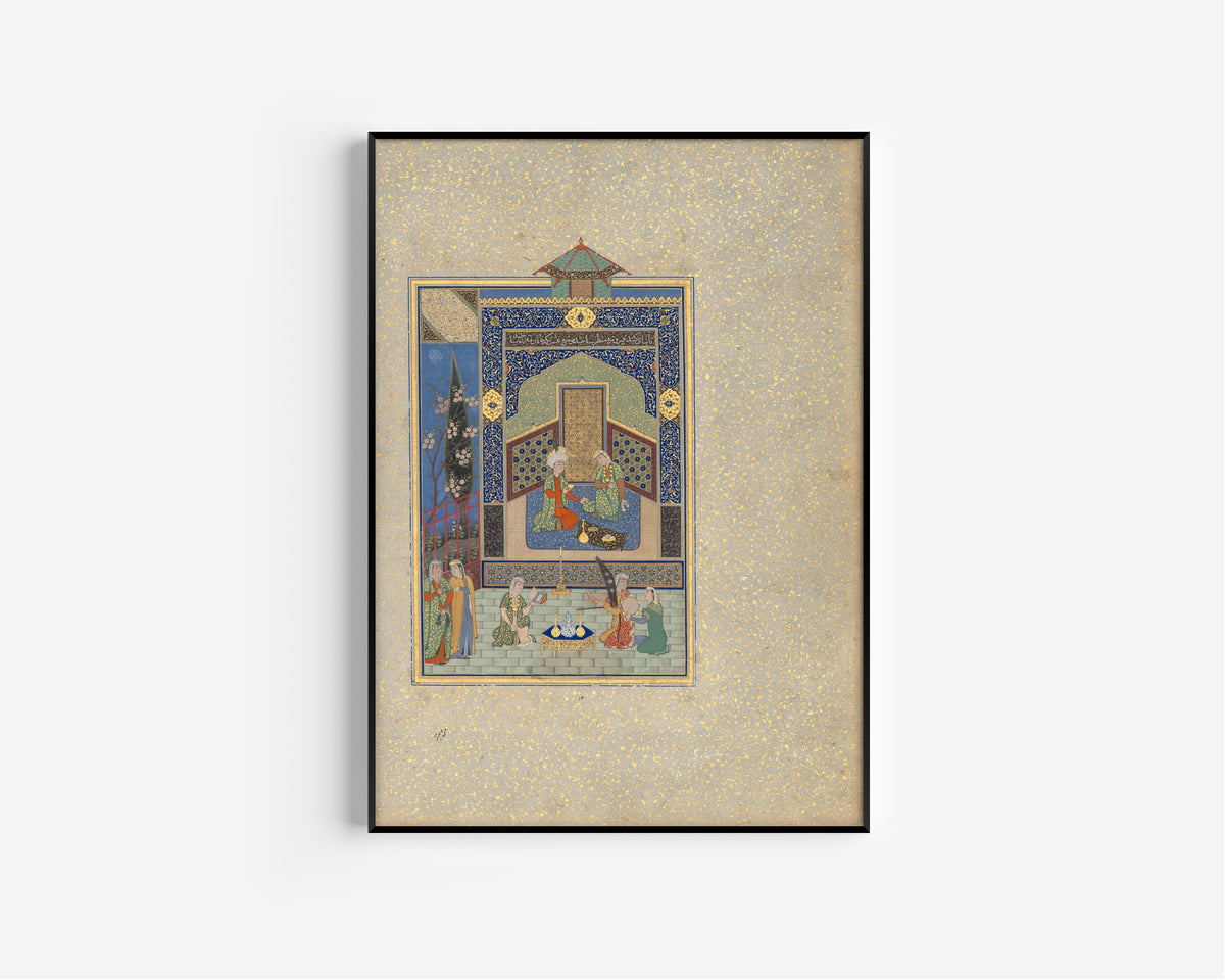 Shaikh Zada — Khamsa of Nizami: Bahram Gur in the Turquoise Palace on Wednesday | Persian Miniature Art Print