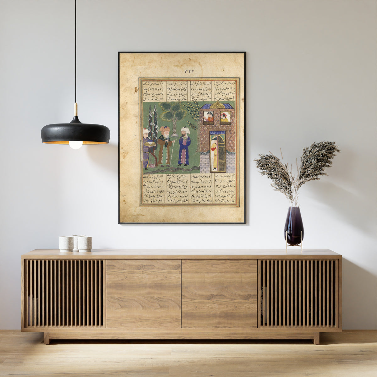 Khavarannama: Three Men Before a Castle | Persian Miniature Art Print