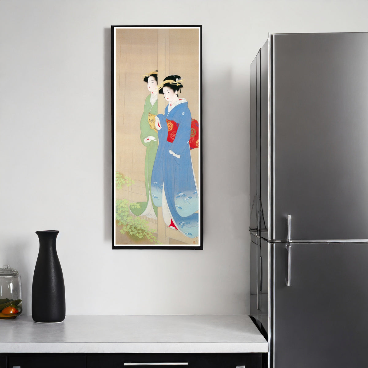 Kinuta by Uemura Shōen — shown framed on a wall