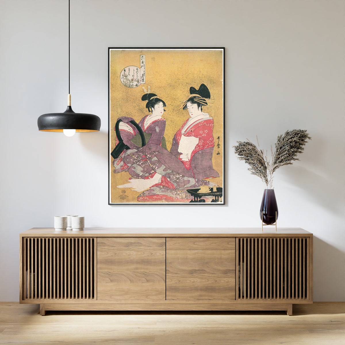 Kitagawa Utamaro — Hanamurasaki of the Tamaya, Kamuro Shirabe and Teriha | Japanese Woodblock Print (Ukiyo-e)