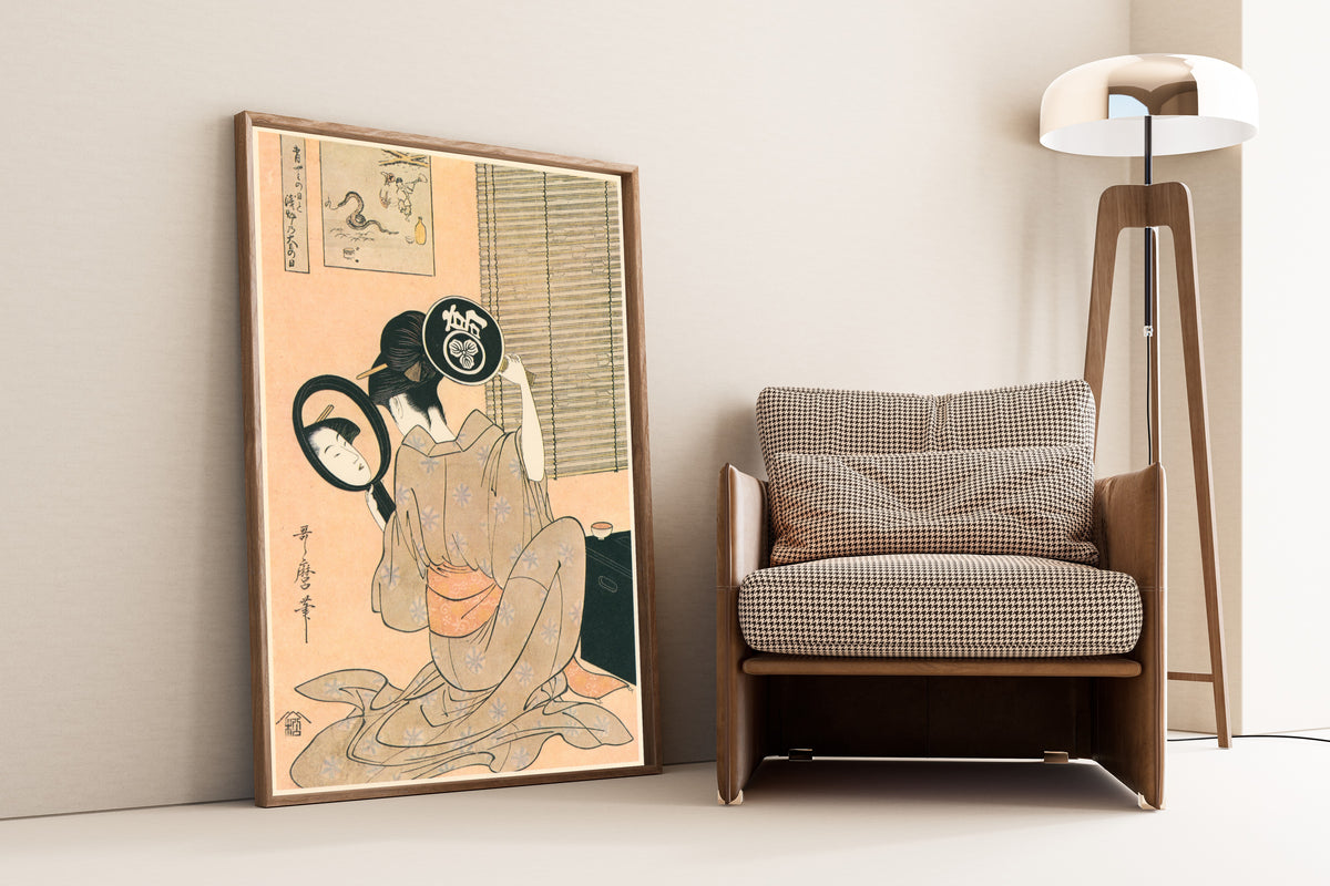 Kitagawa Utamaro — Ohisa of Takashimaya with Two Mirrors Set Against Each Other | Japanese Woodblock Print (Ukiyo-e)