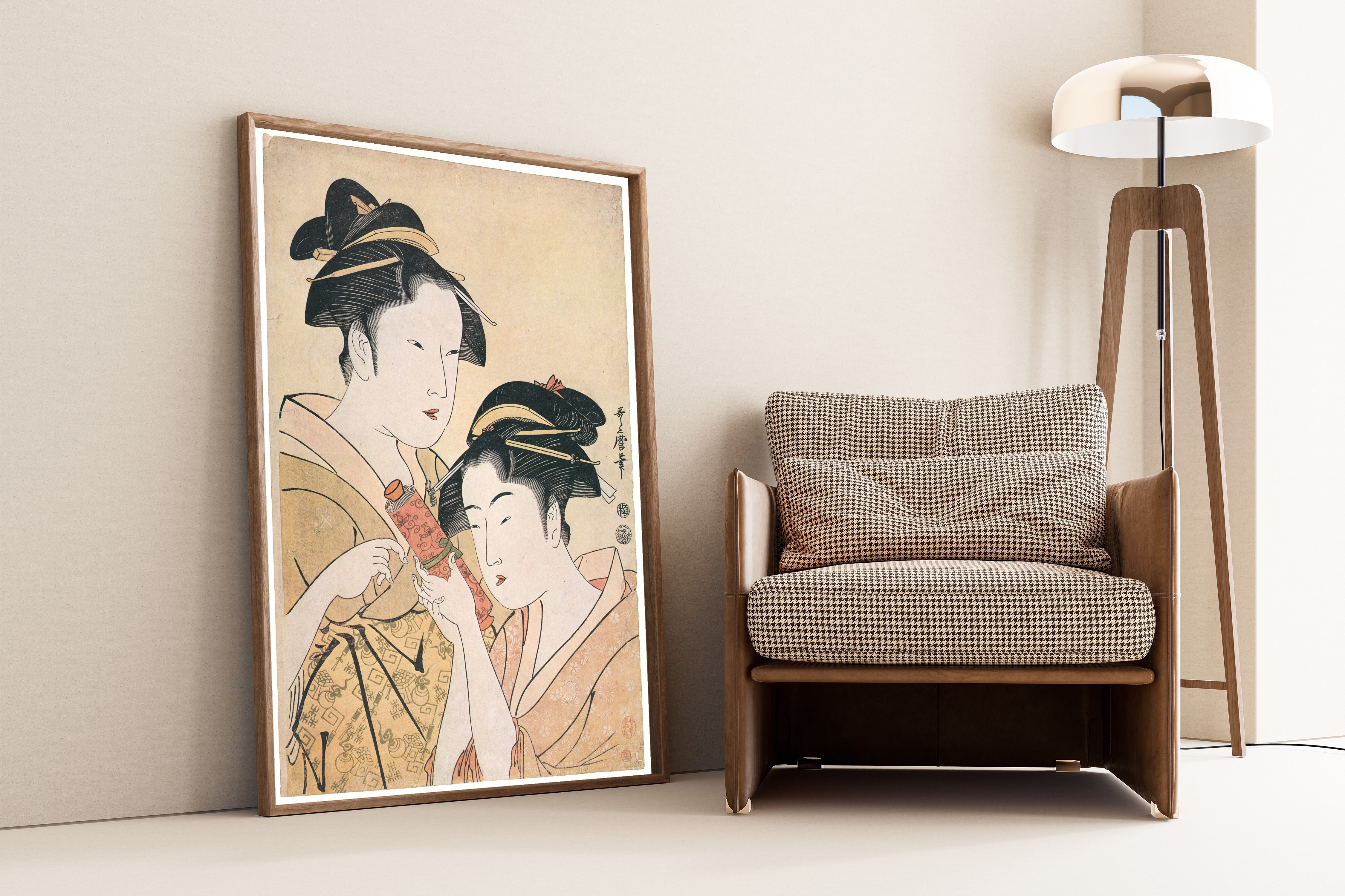 Kitagawa Utamaro — Osen of the Kagiya Giving a Scroll to Takashima Ohisa | Japanese Woodblock Print (Ukiyo-e)