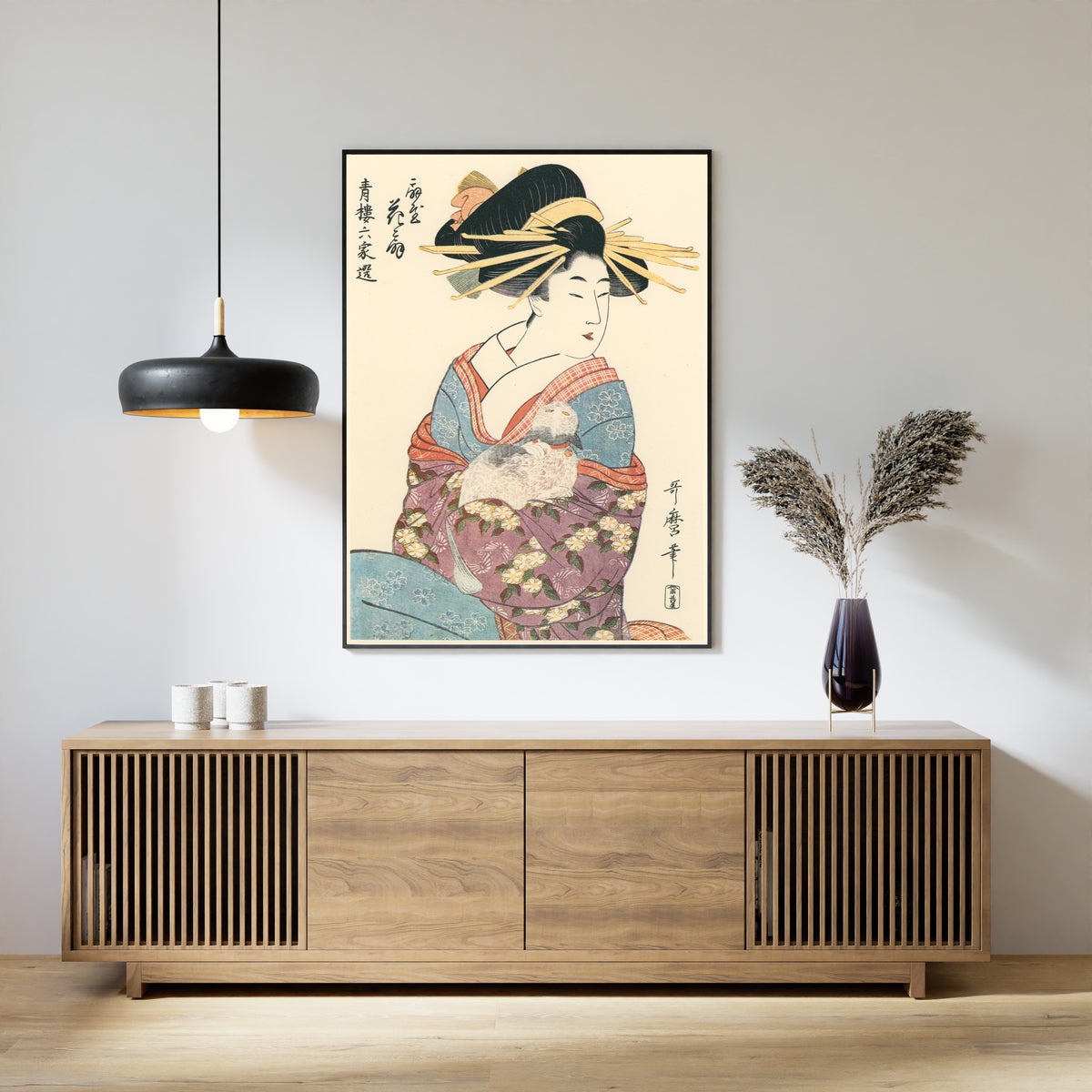 Kitagawa Utamaro — Hanaogi of the Ogiya (With Cat) | Japanese Woodblock Print (Ukiyo-e)