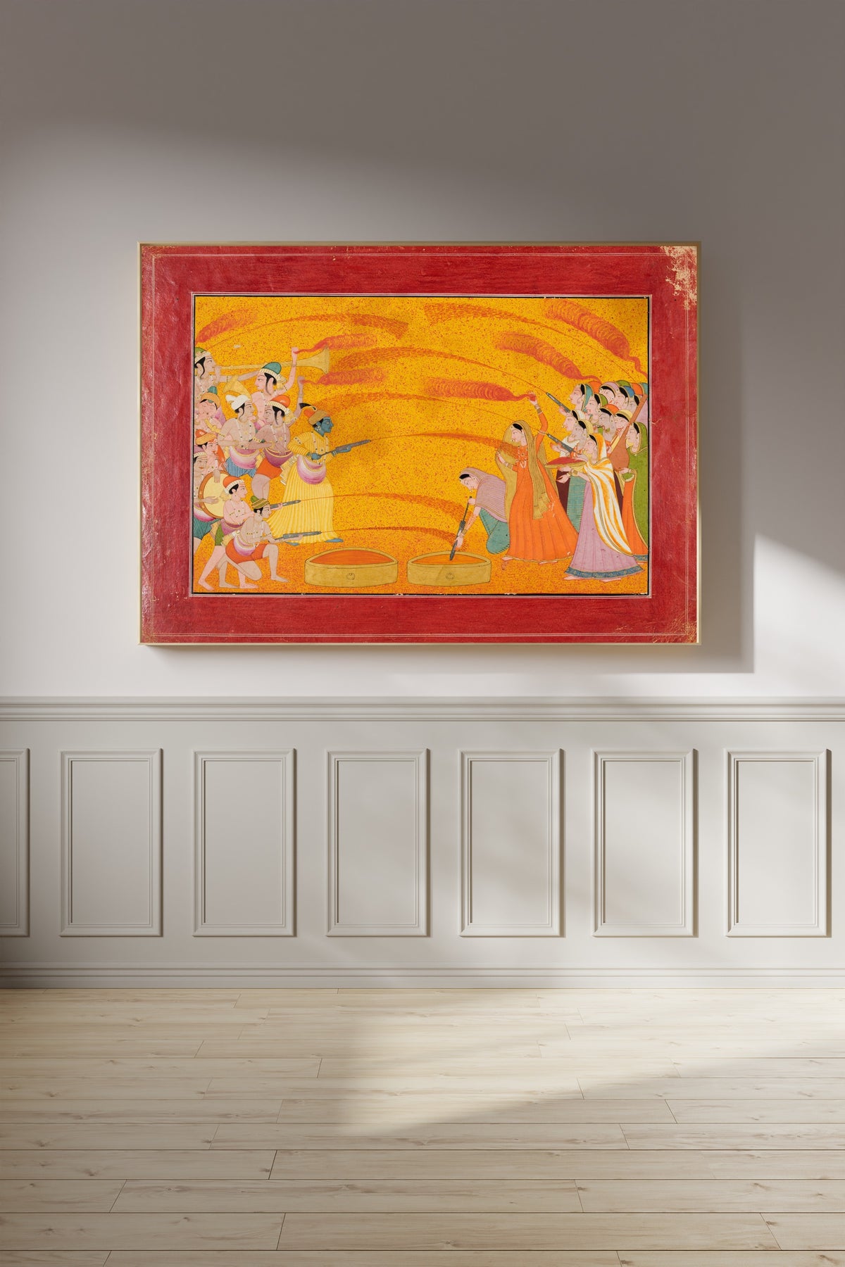 Pahari school — Krishna Celebrates Holi | Indian Miniature Painting Print