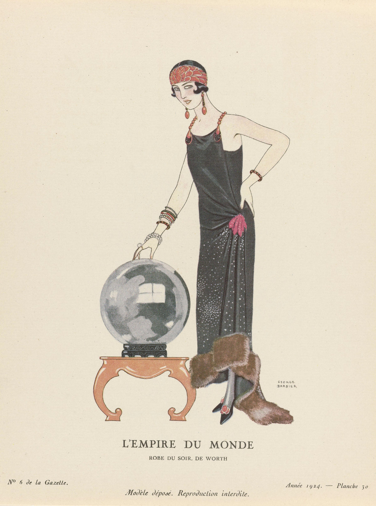 George Barbier — L'Empire du monde, robe du soir de Worth | Art Deco Fashion Print